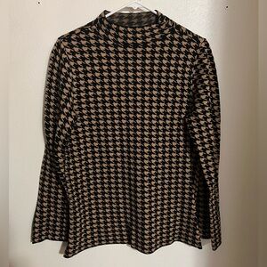 ANN TAYLOR Classic Houndstooth Mock Neck Sweater Black Tan Women's Size Large